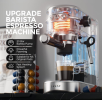 1350W Semi-Automatic Espresso Machine 20Bar (ULKA) High Pressure Pump Extract 1 / 2 Cappuccino or Latte ESE POD Capsule Filter and Steam Bar 1.8L Wate